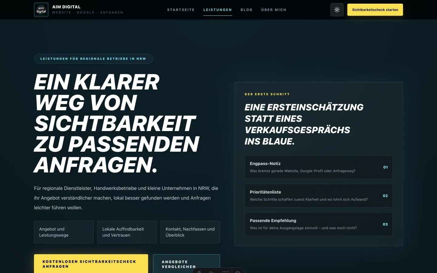 Aktuelle Leistungsseite mit regionaler Einordnung und klar erklärter Ersteinschätzung